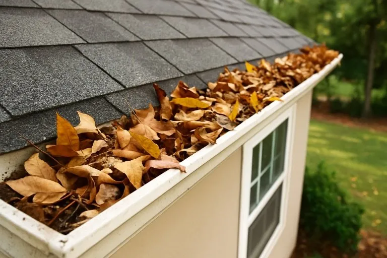 fall florida roof leaves in gutter
