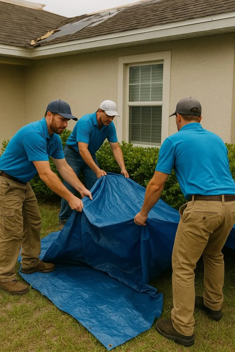 roofing company covering bushes